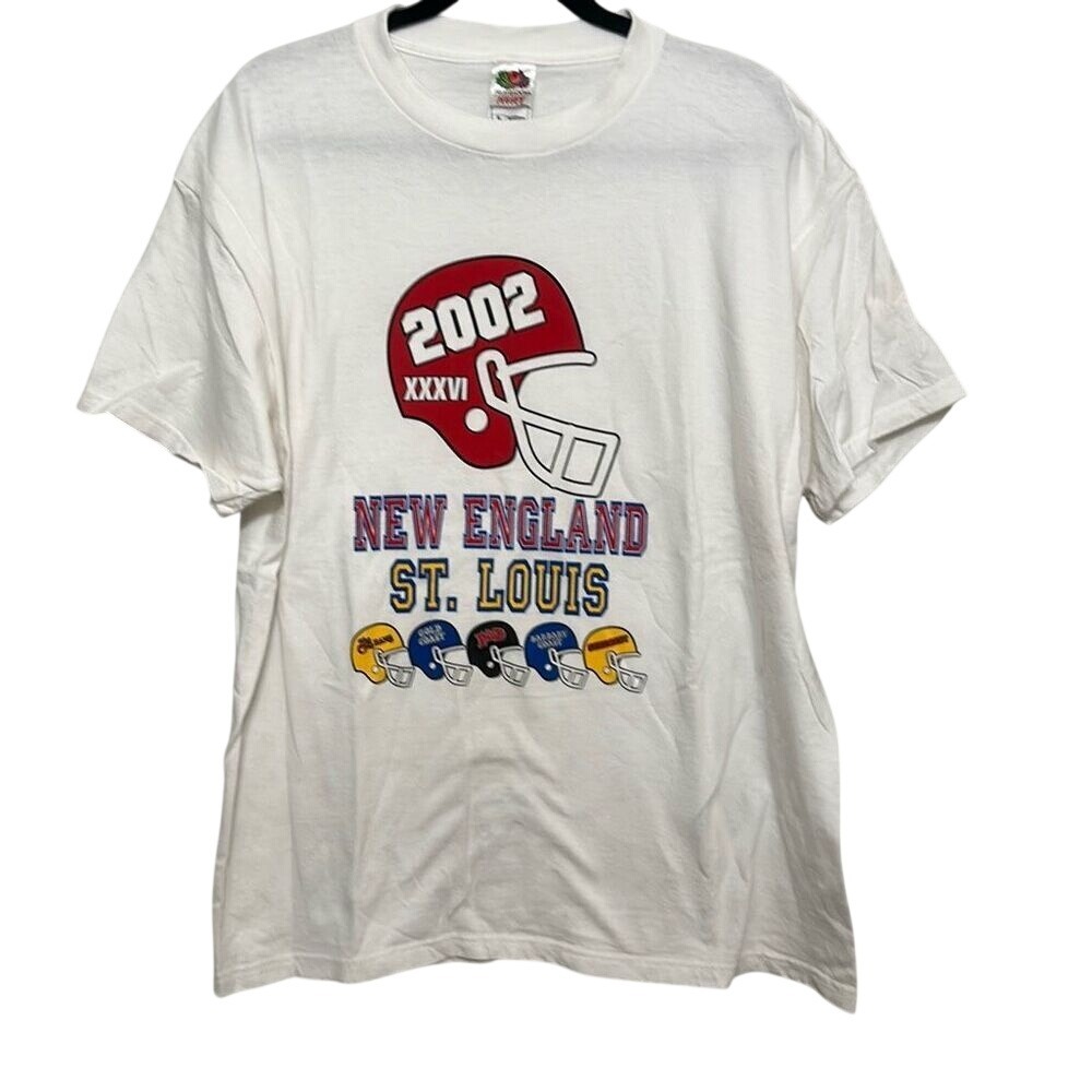 Vintage 2000's Fruit Of The Loom Super Bowl 36 New England Patriots Tee XL
